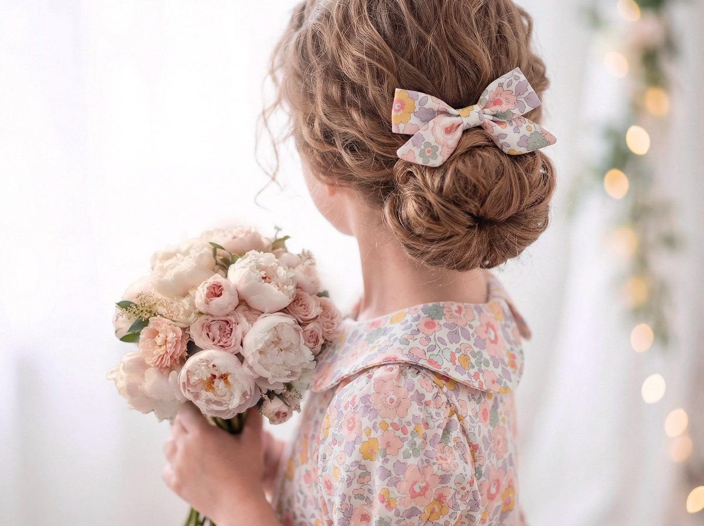 Liberty London Wedding Flower Girl Dress, Peter-Pan Collared Short-Sleeved Handmade Heirloom Gown, Sustainable Clothing