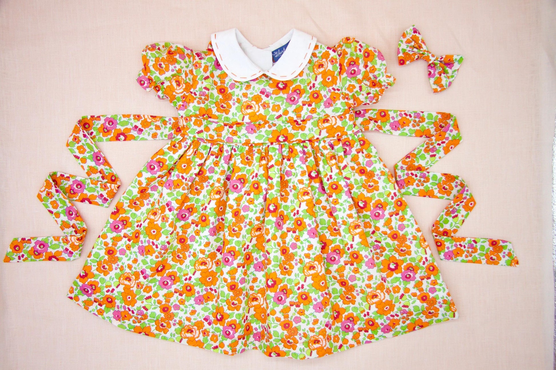 Liberty London Floral Cotton Lawn Dress, Peter Pan Collar, Puffy Sleeves, Flower Girl Gown