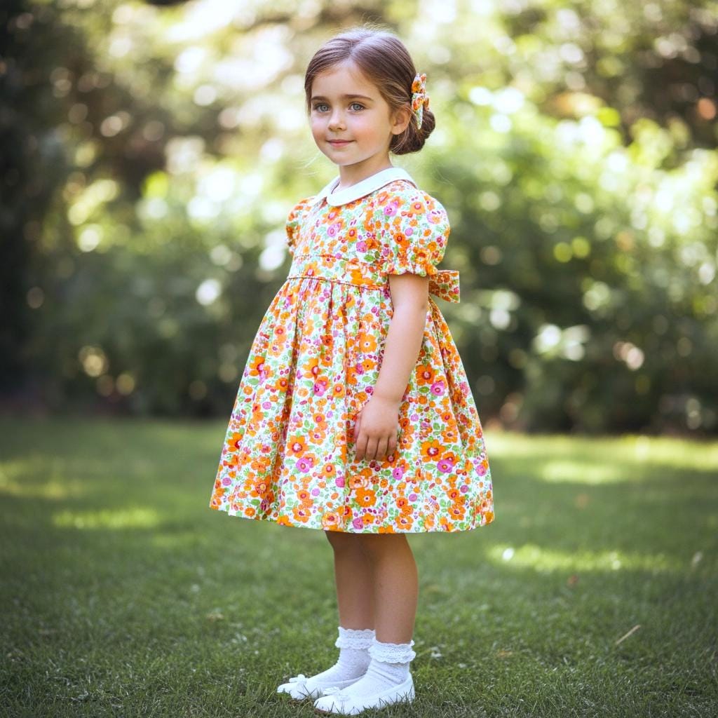 Liberty London Floral Cotton Lawn Dress, Peter Pan Collar, Puffy Sleeves, Flower Girl Gown