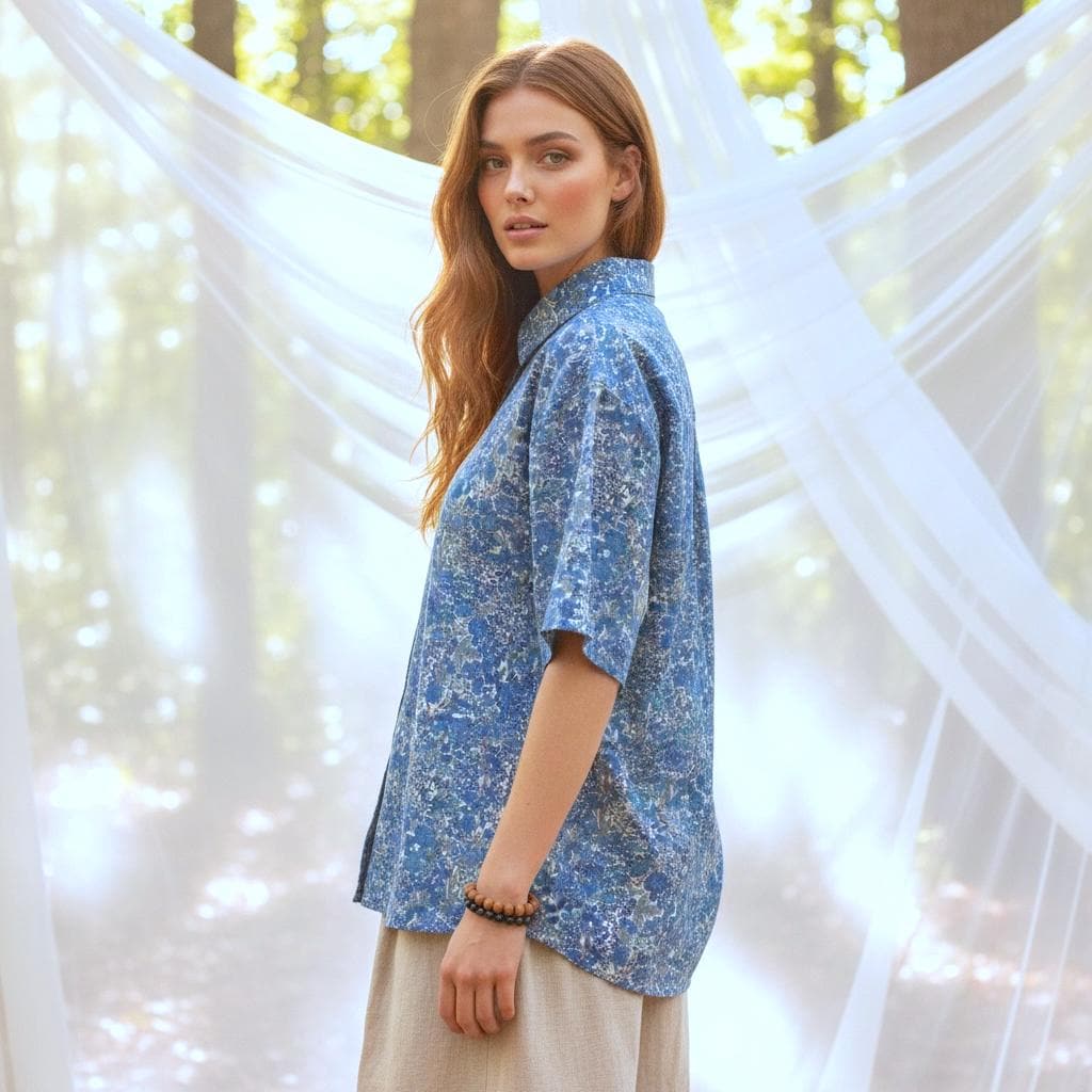 Liberty London Tana Lawn Cotton Blouse, Blue Floral Drop Shoulder Shirt