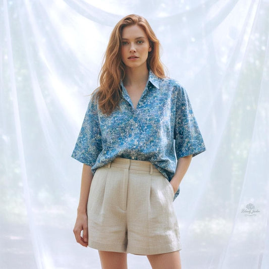 Liberty London Tana Lawn Cotton Blouse, Blue Floral Drop Shoulder Shirt