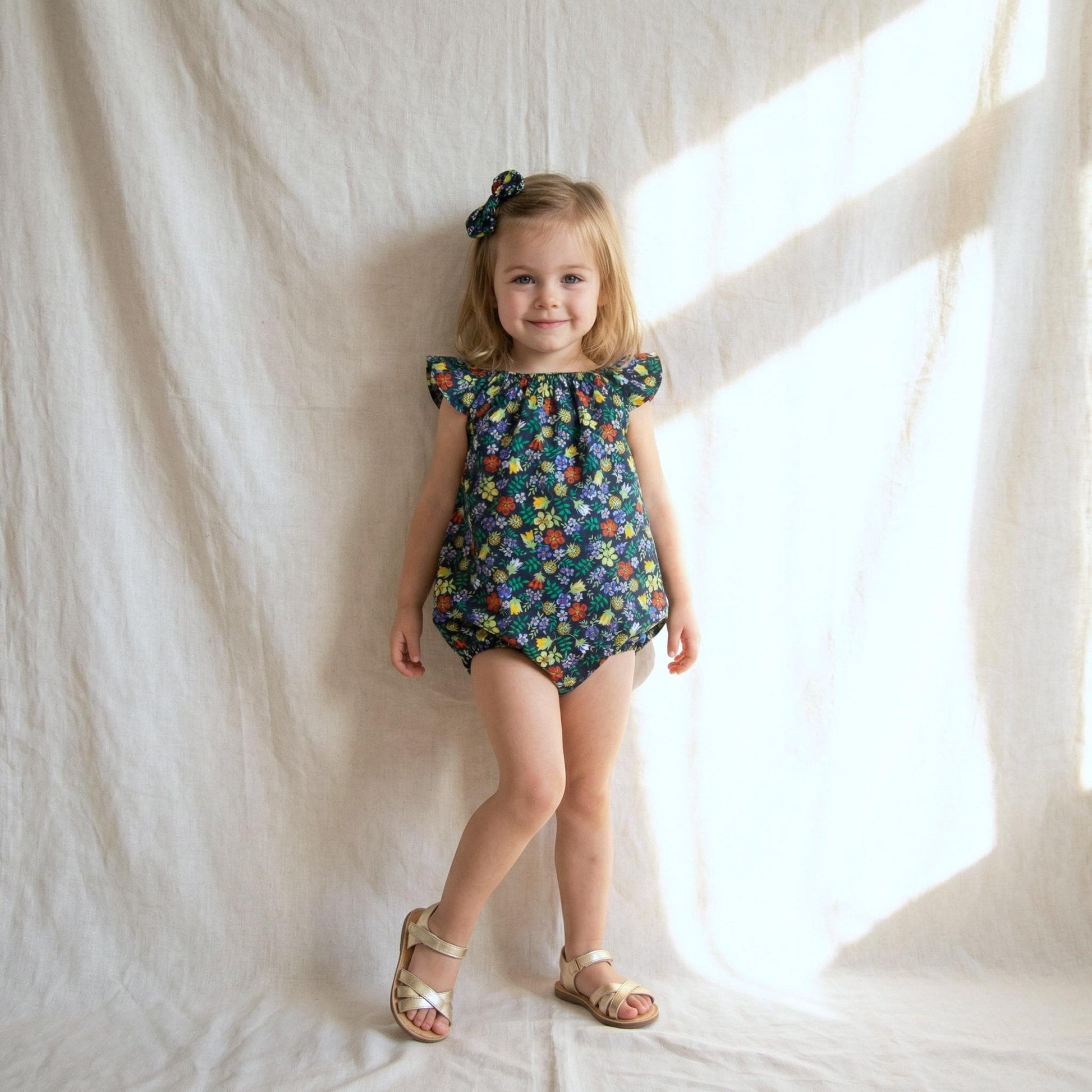 Liberty London Sleeveless Bubble Romper, Handmade Cotton Children-wear, Floral-Print Sunsuit, Sustainable Eco-friendly Personalised Clothing