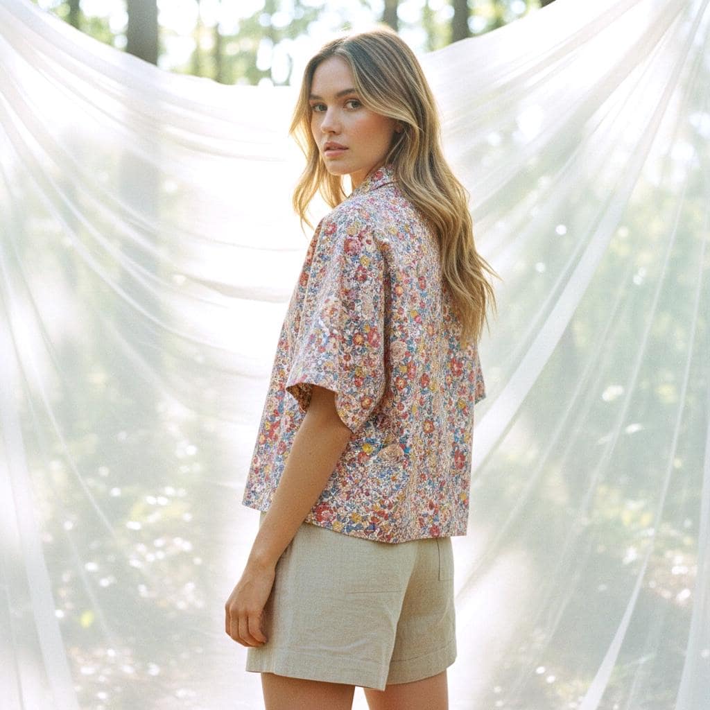 Liberty London Floral Cotton Tana Lawn Blouse, Half Sleeve Button Up Shirt