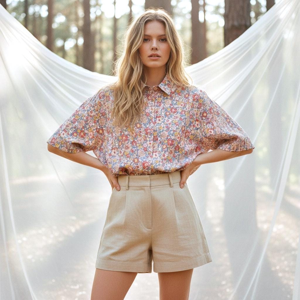 Liberty London Floral Cotton Tana Lawn Blouse, Half Sleeve Button Up Shirt