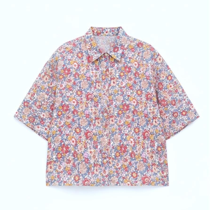 Liberty London Floral Cotton Tana Lawn Blouse, Half Sleeve Button Up Shirt