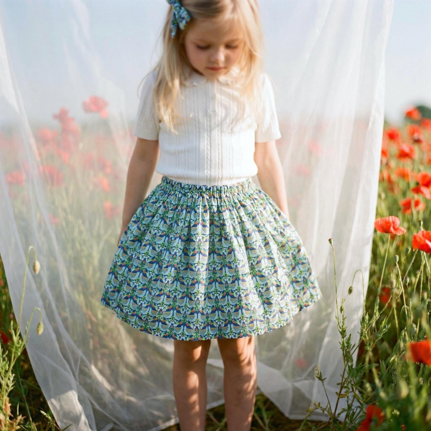Liberty London Floral-Print Knee-length Skirt, Handmade Ditsy Botanical Children-wear, Personalised Cotton Clothing, Lightweight Outfits