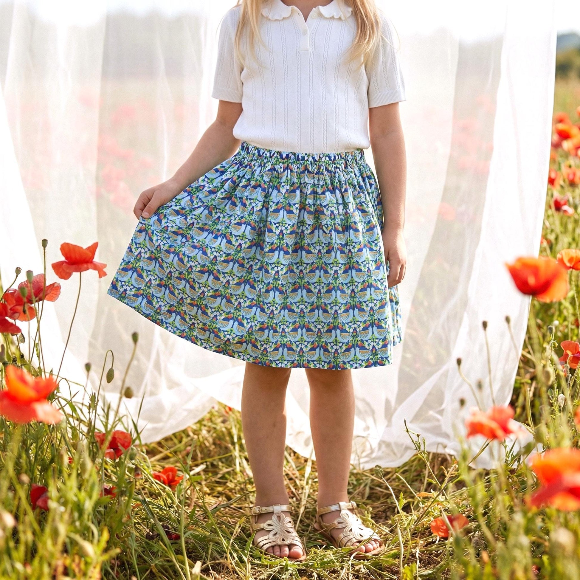 Liberty London Floral-Print Knee-length Skirt, Handmade Ditsy Botanical Children-wear, Personalised Cotton Clothing, Lightweight Outfits