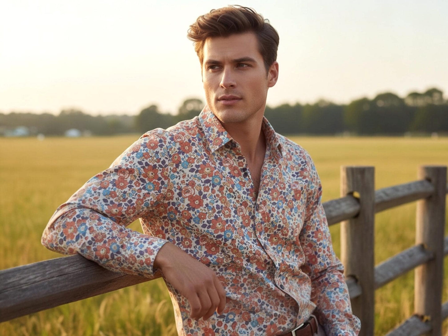 Liberty London Floral print Cotton Shirt, Men's Botanical Print Long Sleeve Button Up Chemise