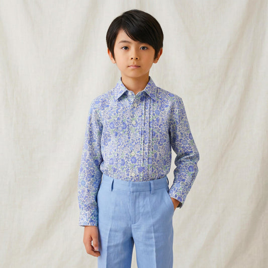 Liberty London Tana Lawn Boy Shirt, Blue Ditsy Floral Print, Button Up Top