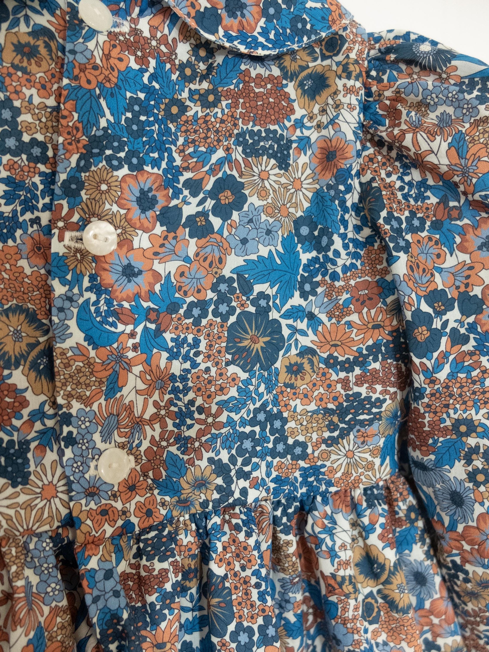 Liberty London Long Sleeve Peter Pan Collar Girl Dress: Floral Print Cotton Fabric