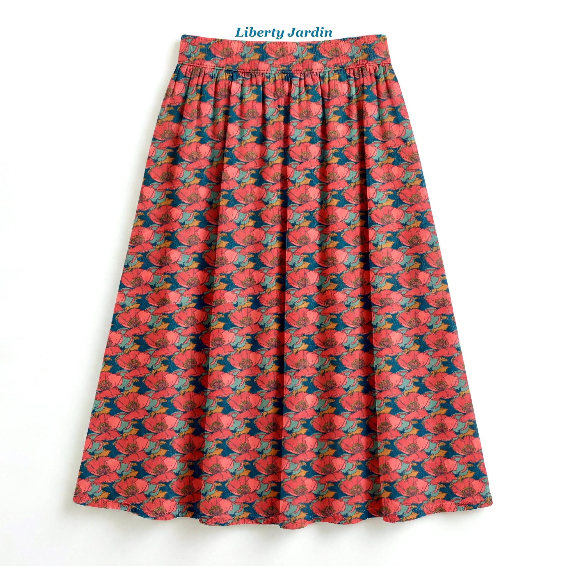 Liberty London Midi-Length Skirt, Handmade Medium Floral-print Womenswear, Slow-fashioned Tailoring Cotton Clothing, Botanical Evening-wear