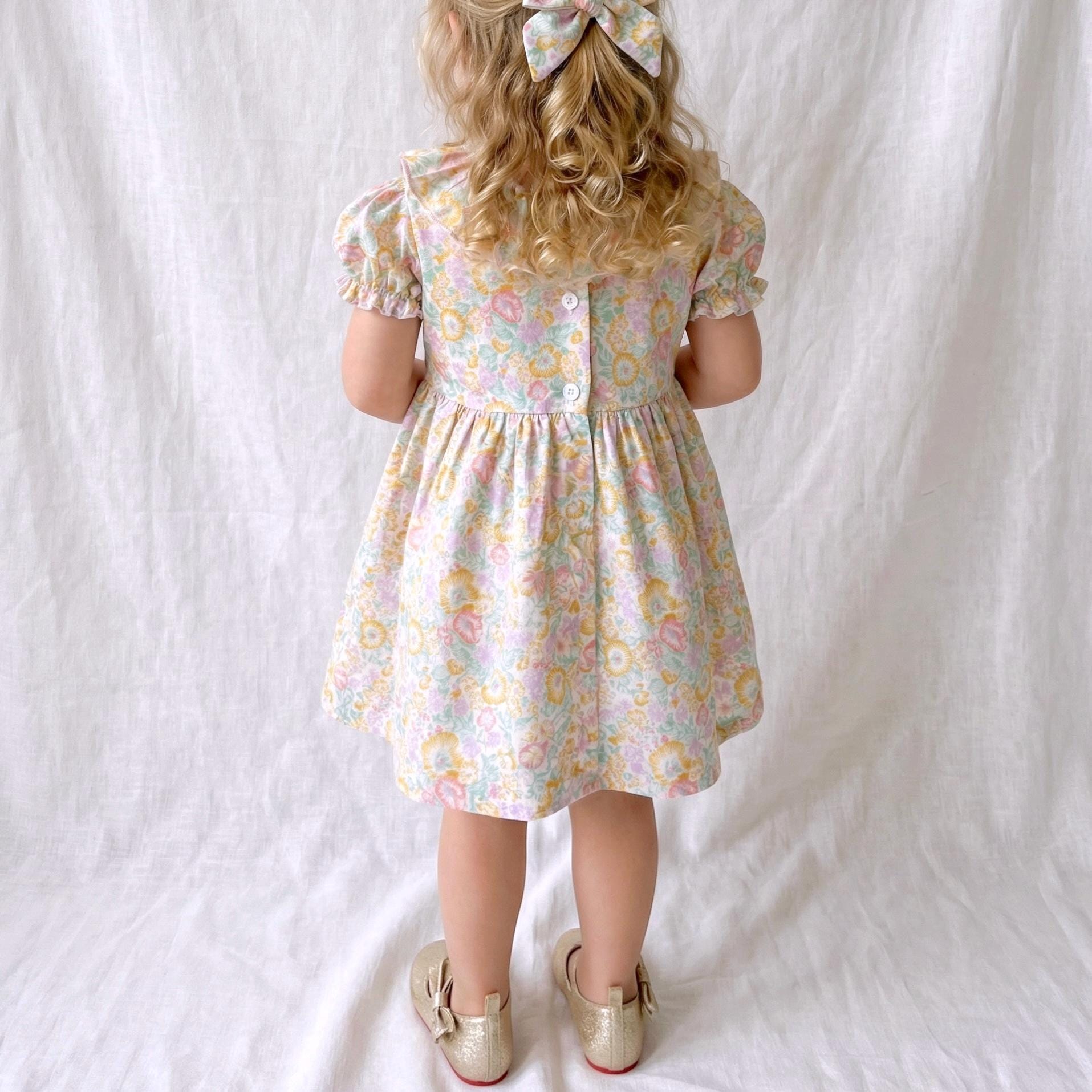 Liberty London Handmade Special Occasion Dress, Short-sleeved Collared Gown, Sustainable Handmade Eco-friendly Children Clothing