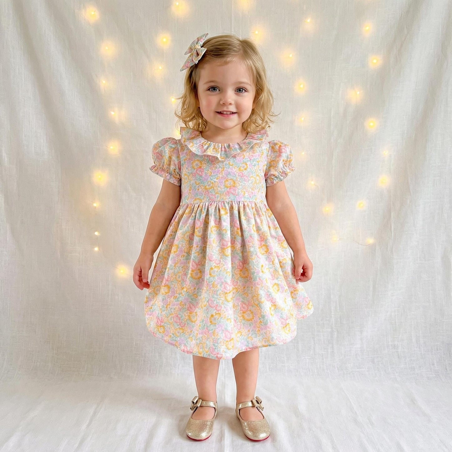 Liberty London Handmade Special Occasion Dress, Short-sleeved Collared Gown, Sustainable Handmade Eco-friendly Children Clothing