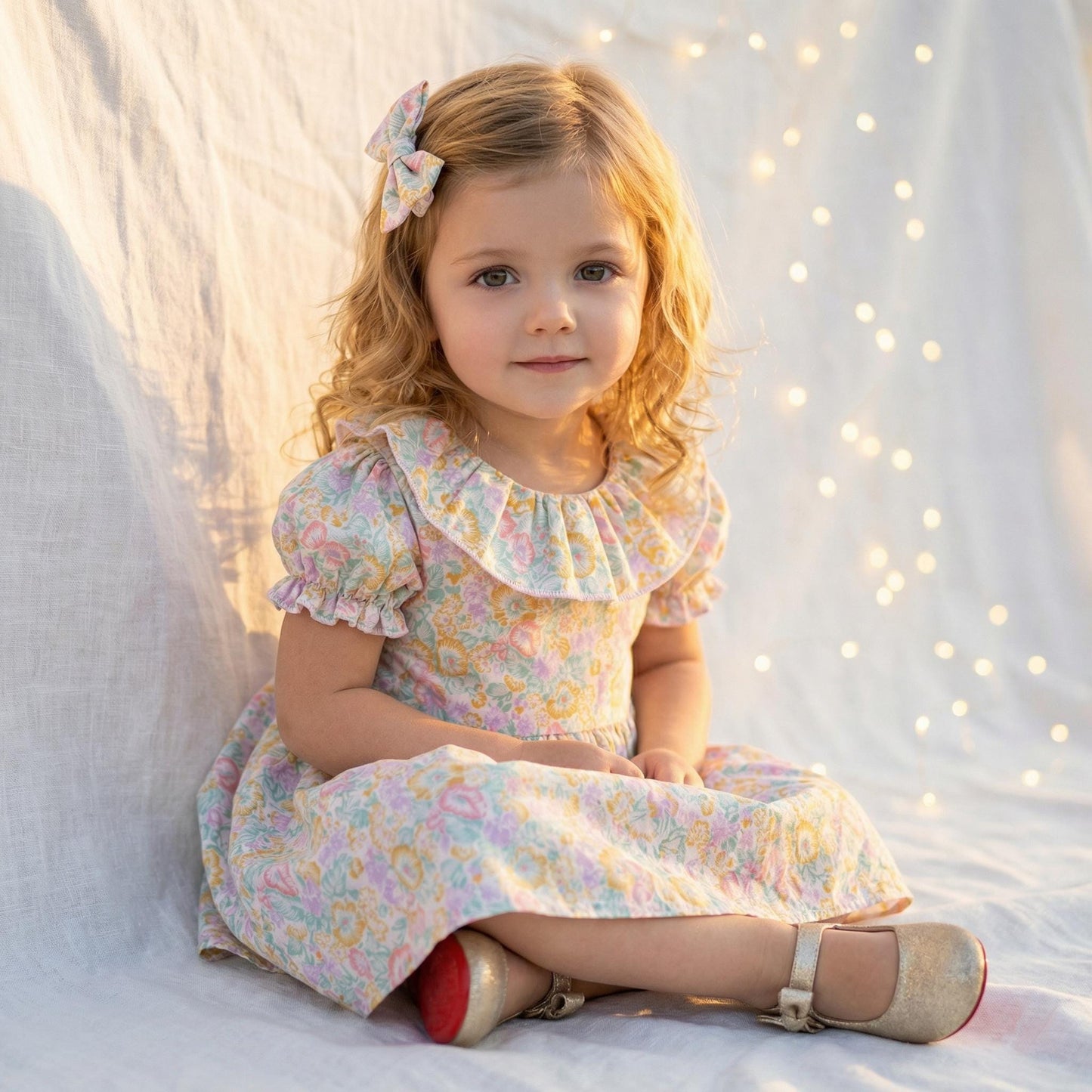 Liberty London Handmade Special Occasion Dress, Short-sleeved Collared Gown, Sustainable Handmade Eco-friendly Children Clothing