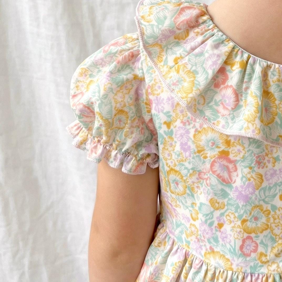 Liberty London Handmade Special Occasion Dress, Short-sleeved Collared Gown, Sustainable Handmade Eco-friendly Children Clothing