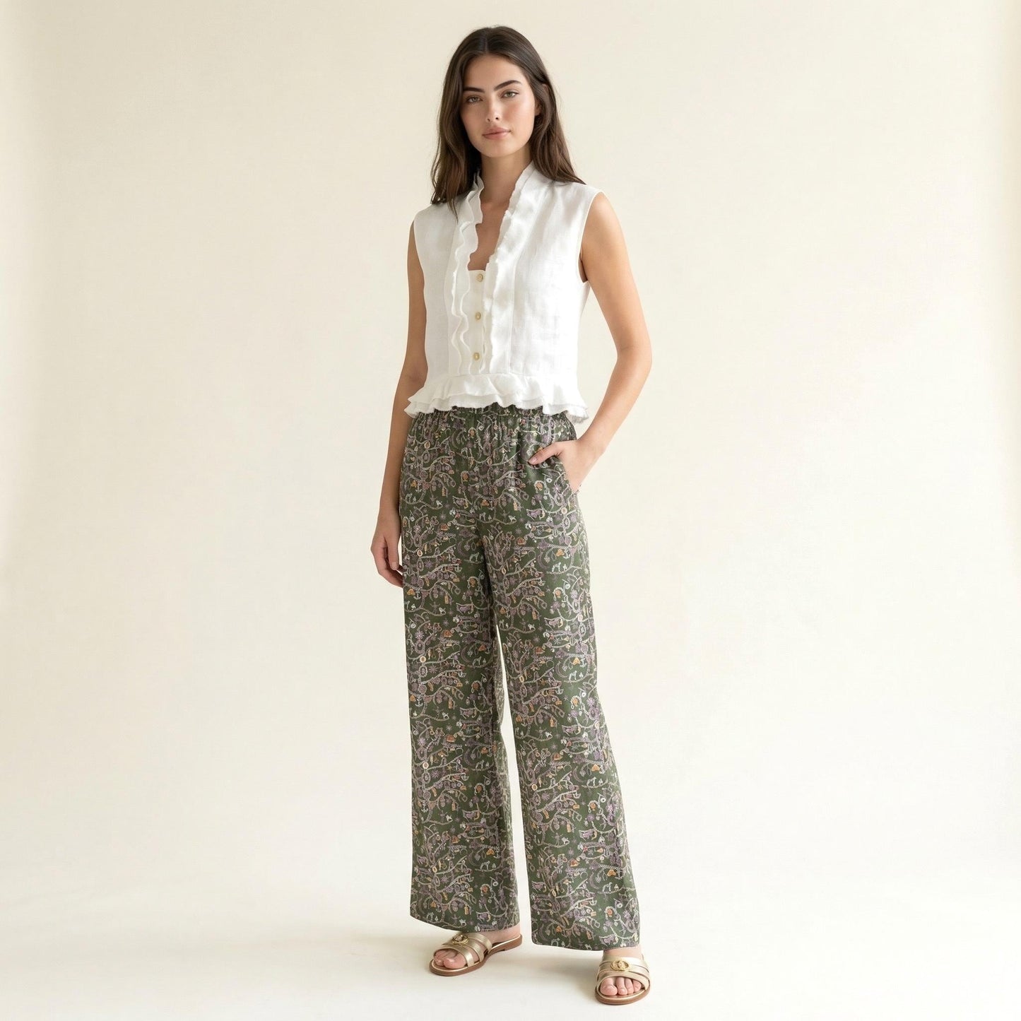 Liberty London Palazzo Pants: Floral Print Wide Leg Trousers
