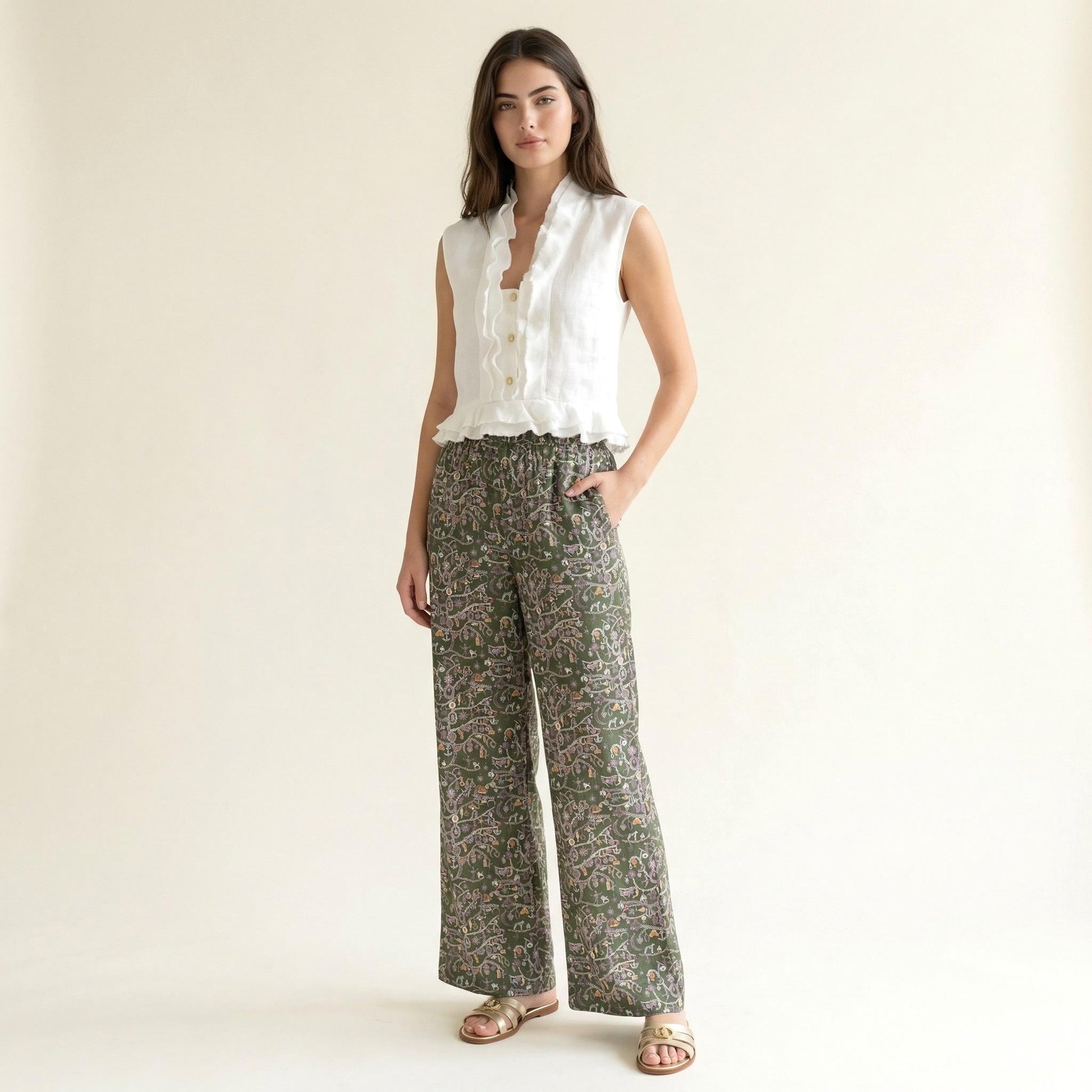 Liberty London Palazzo Pants: Floral Print Wide Leg Trousers