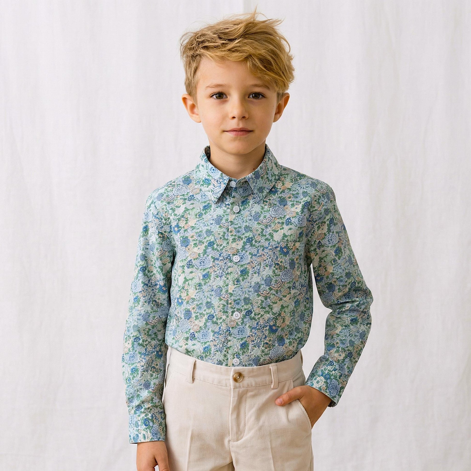 Liberty London Long-sleeved Button-up Chemise, Floral Print Cotton Shirt, Handmade Sustainable Clothing, Tailoring Top