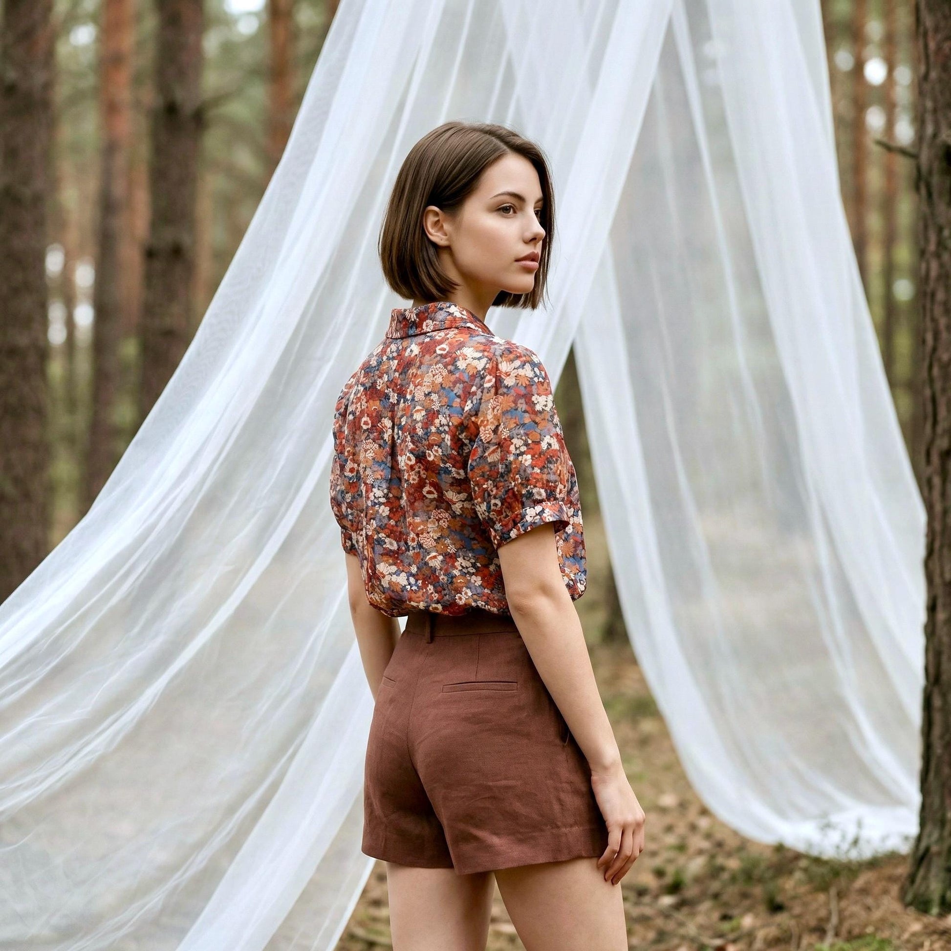 Sleeveless Liberty Woman Top: Ruffle Peter Pan Collar, Floral Print Blouse