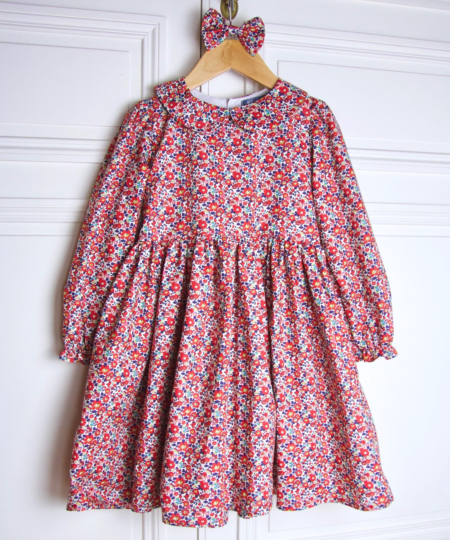 Liberty London Long Sleeve Girl Dress: Floral Print, Ruffle Collar