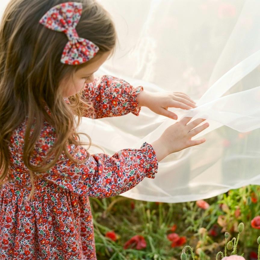 Liberty London Long Sleeve Girl Dress: Floral Print, Ruffle Collar