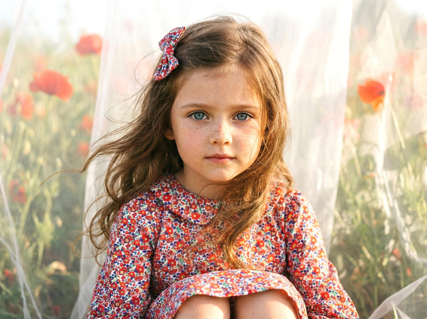 Liberty London Long Sleeve Girl Dress: Floral Print, Ruffle Collar