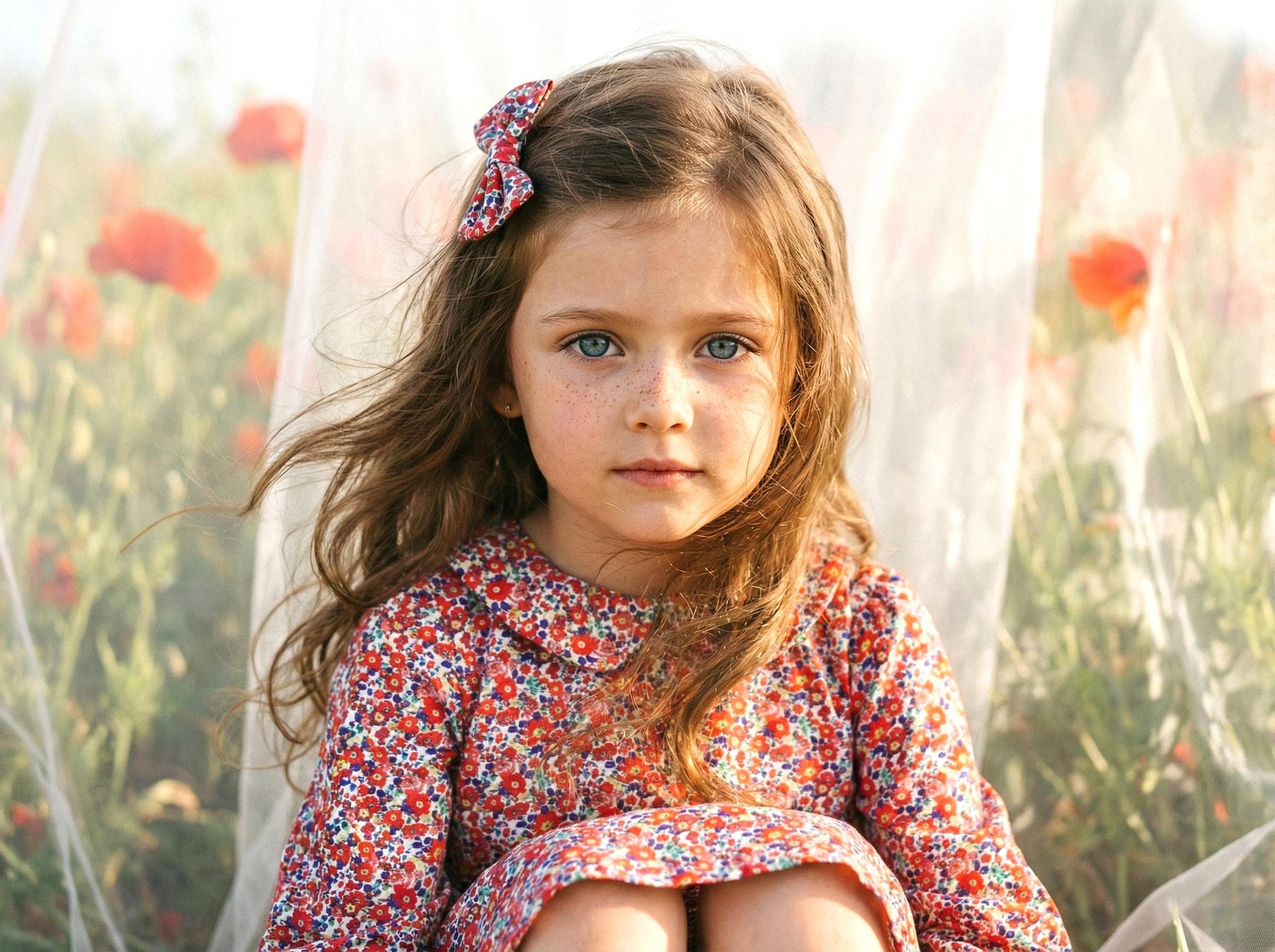 Liberty London Long Sleeve Girl Dress: Floral Print, Ruffle Collar