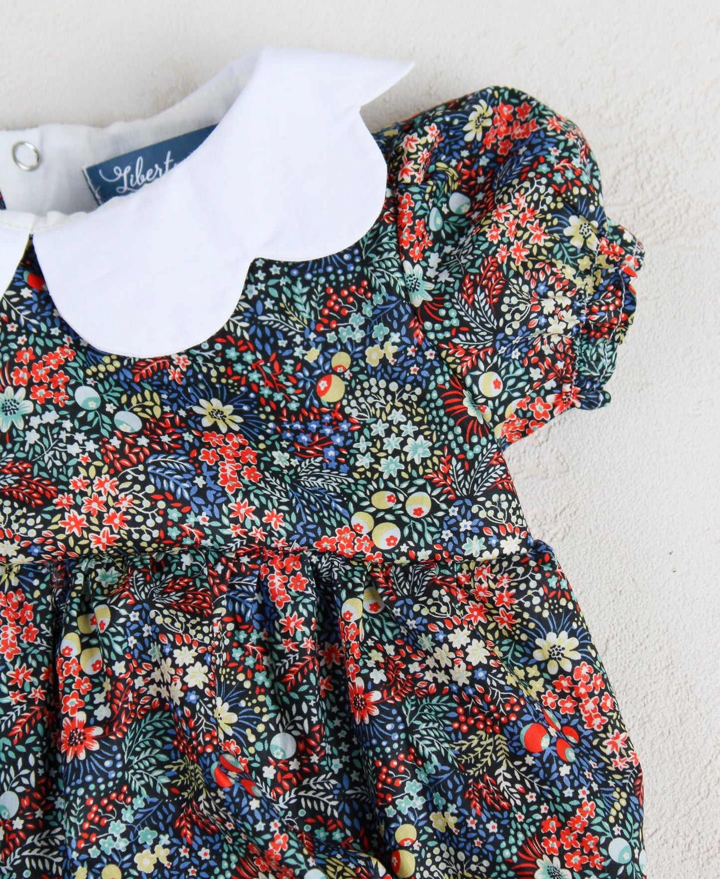 Liberty Baby Bubble Romper: Floral Print, Suspender Onesie