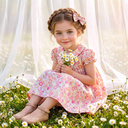 Long Sleeve Liberty London Girl's Dress: Ruffle Collar, Ditsy Floral Cotton