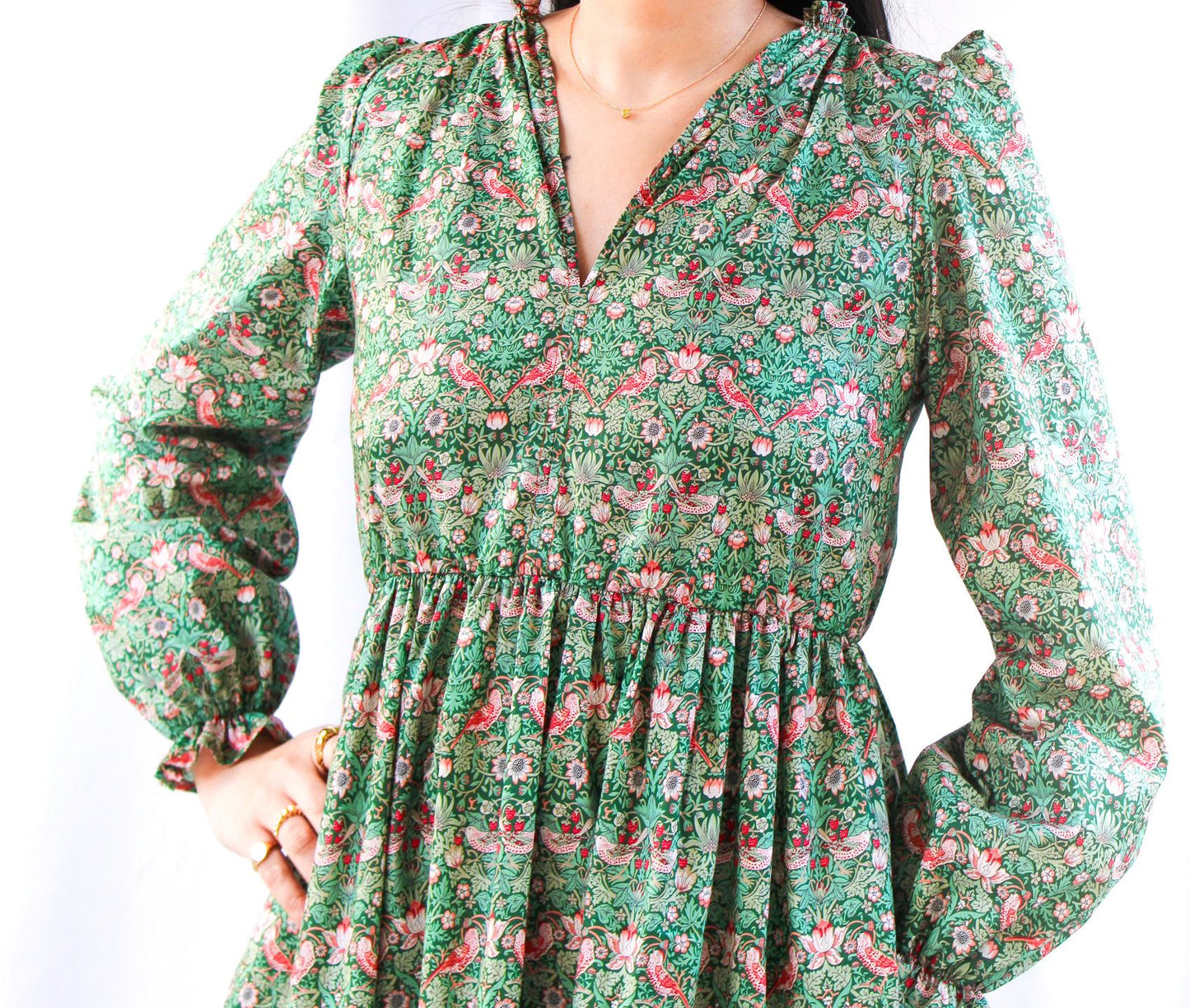 Renaissance Liberty Print Smock Dress: Botanical Ditsy Floral, Long Sleeve Midi Dress, Square Neck