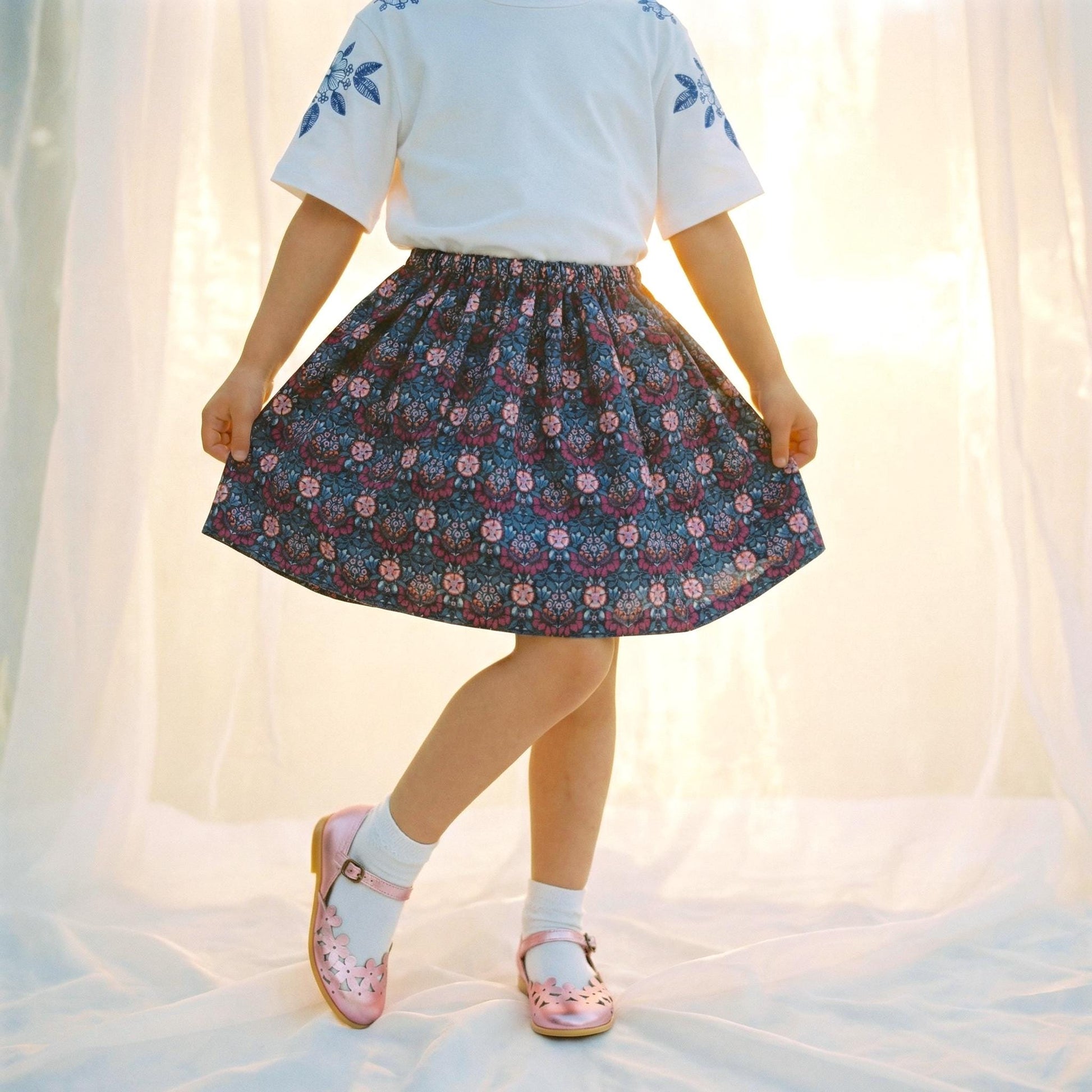Liberty London Handmade Floral-Print Skirt, Botanical Sustainable Children Clothing, Eco-friendly Cotton Lawn Knee-length Skirt