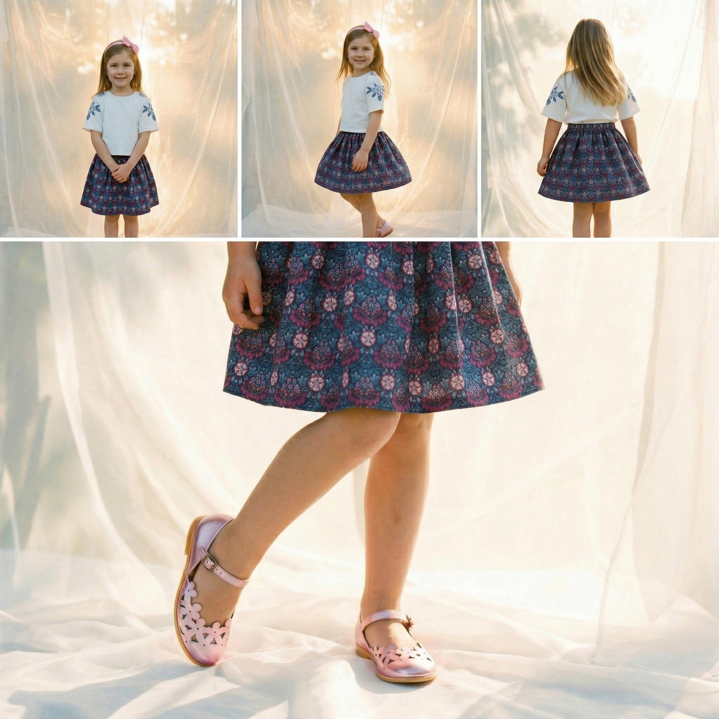 Liberty London Handmade Floral-Print Skirt, Botanical Sustainable Children Clothing, Eco-friendly Cotton Lawn Knee-length Skirt