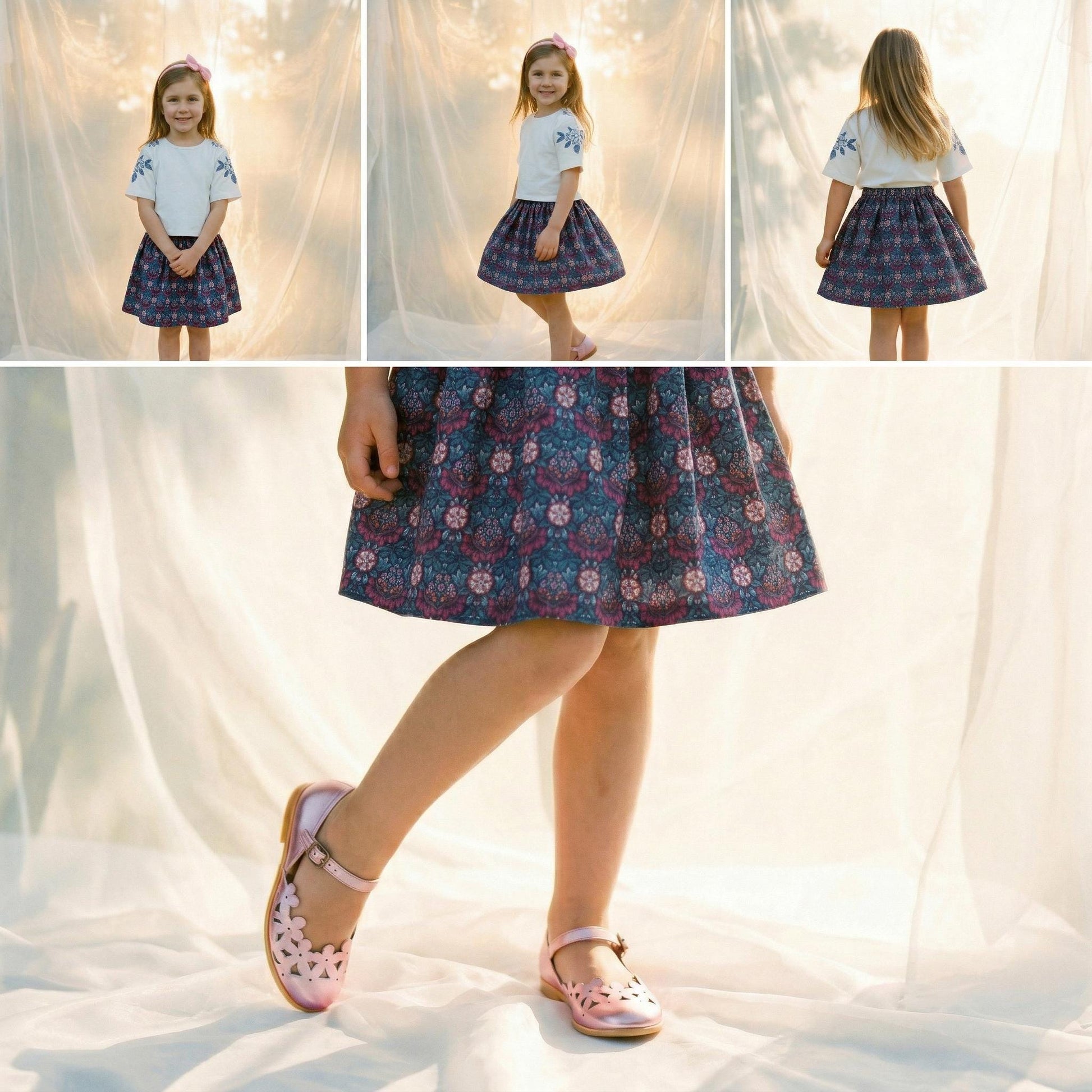 Liberty London Handmade Floral-Print Skirt, Botanical Sustainable Children Clothing, Eco-friendly Cotton Lawn Knee-length Skirt
