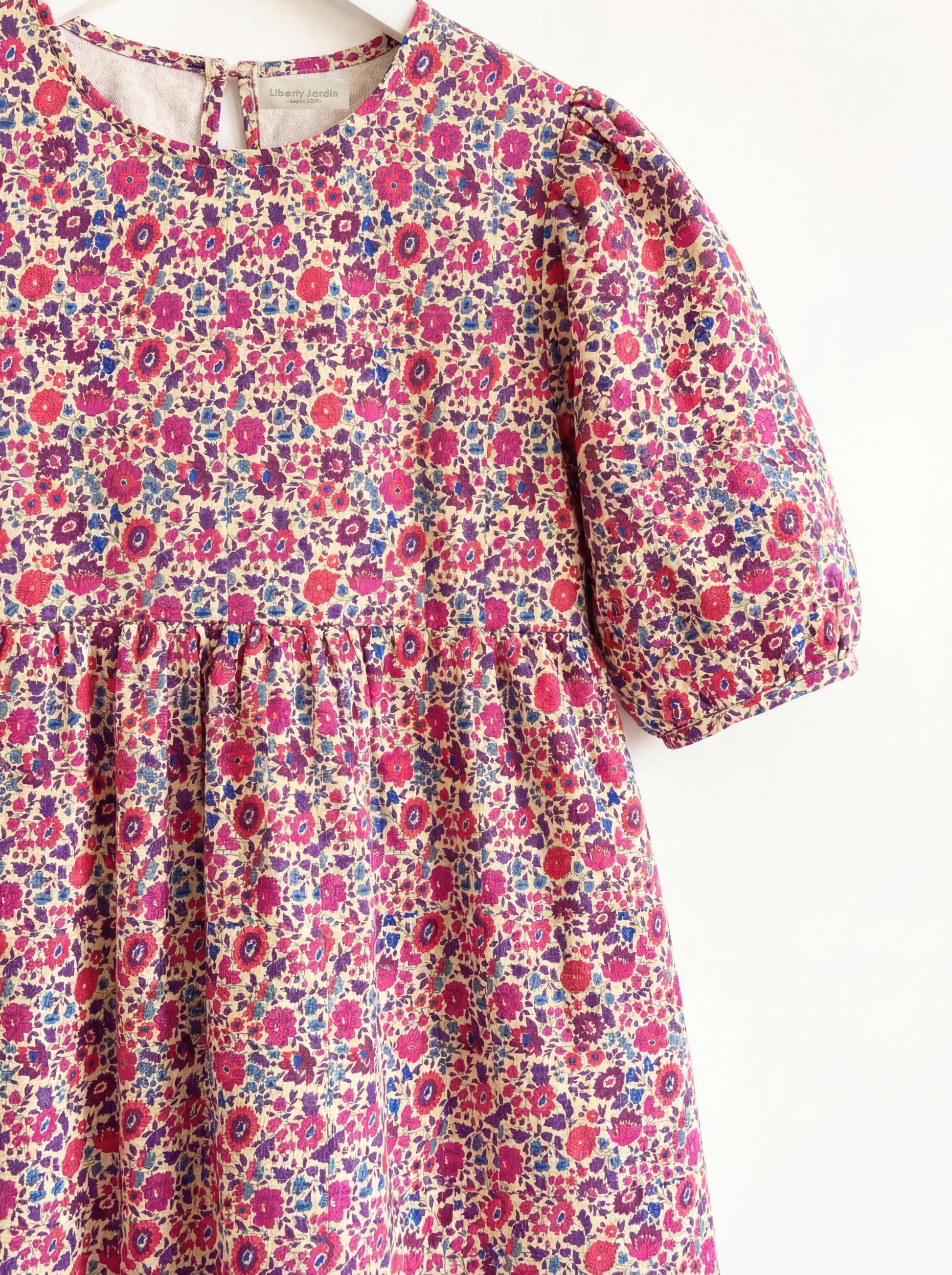 Liberty London Floral-Print Botanical Smock Short-sleeved Midi Dress, Handmade Sustainable Womenswear, Eco-friendly Clothing