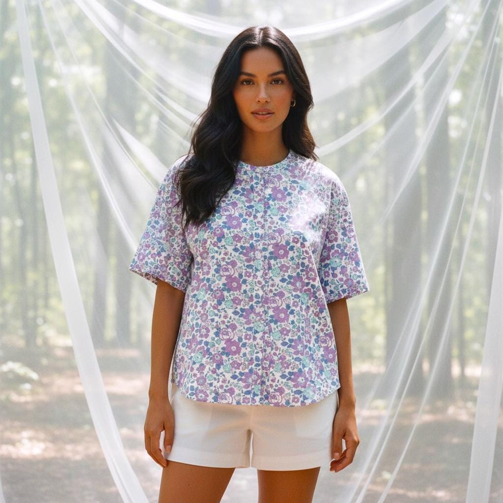 Liberty Ruffle Collar Blouse: Ditsy Cotton Tana Lawn, Long Sleeve Top