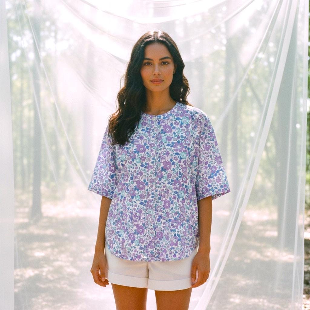 Liberty Ruffle Collar Blouse: Ditsy Cotton Tana Lawn, Long Sleeve Top