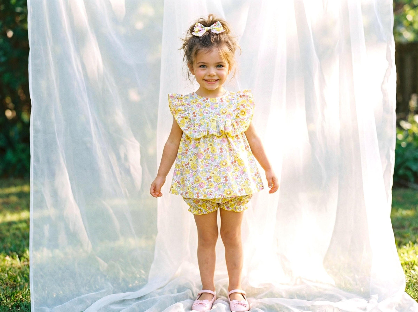Liberty Print Baby Romper: Long Sleeves, Bubble Floral Cotton