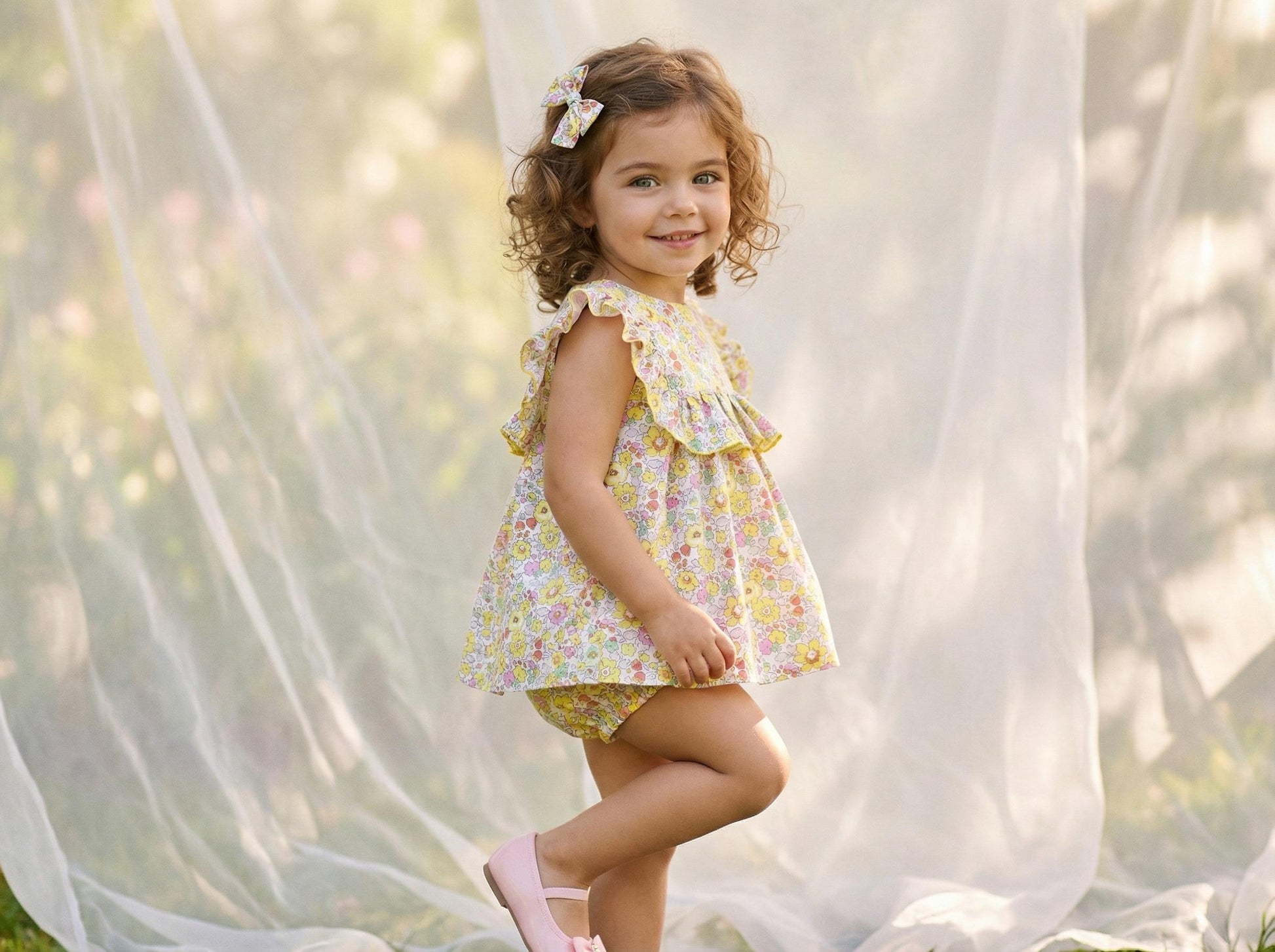 Liberty Print Baby Romper: Long Sleeves, Bubble Floral Cotton