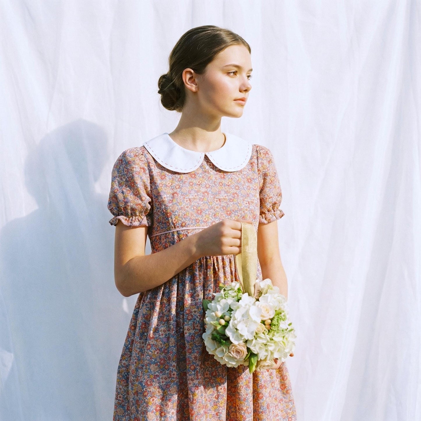 Liberty London Peter-Pan Collared Heirloom Dress, Wedding Flower Girl Gown, Slow-fashioned Sustainable Handmade Clothing