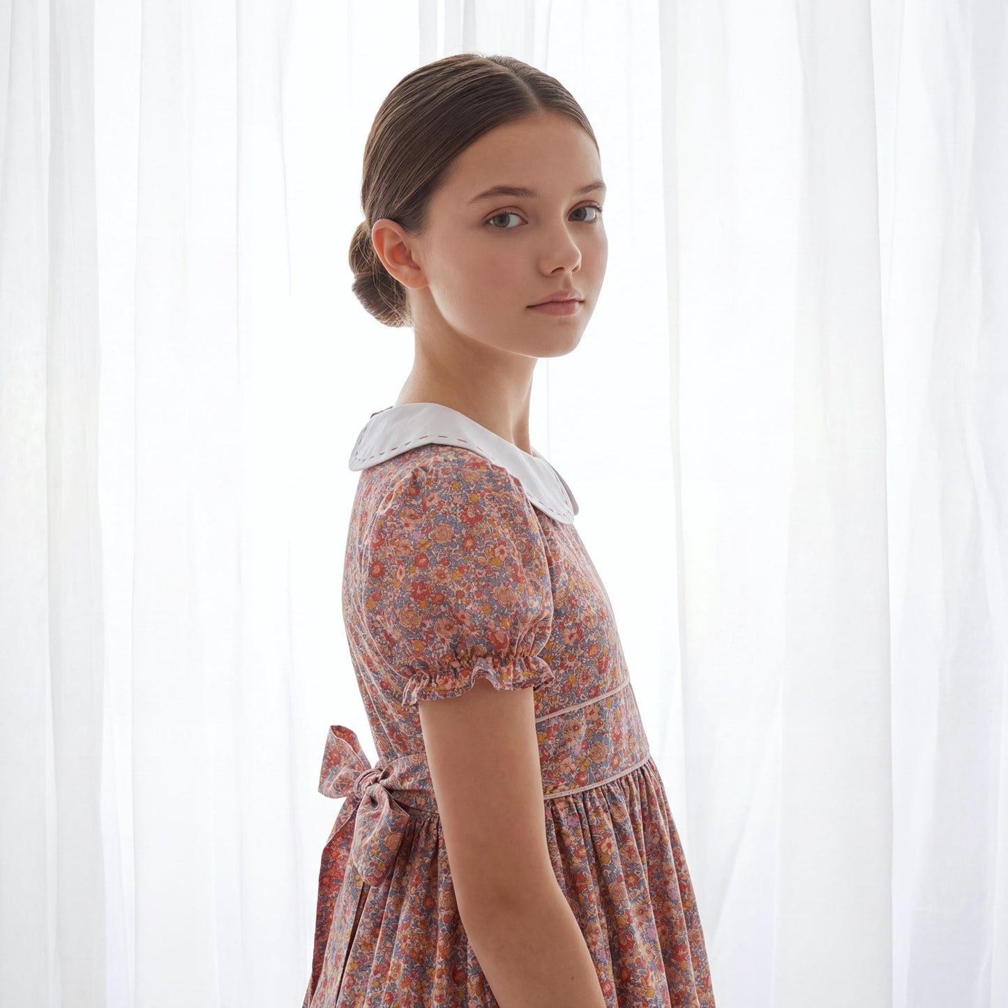 Liberty London Peter-Pan Collared Heirloom Dress, Wedding Flower Girl Gown, Slow-fashioned Sustainable Handmade Clothing