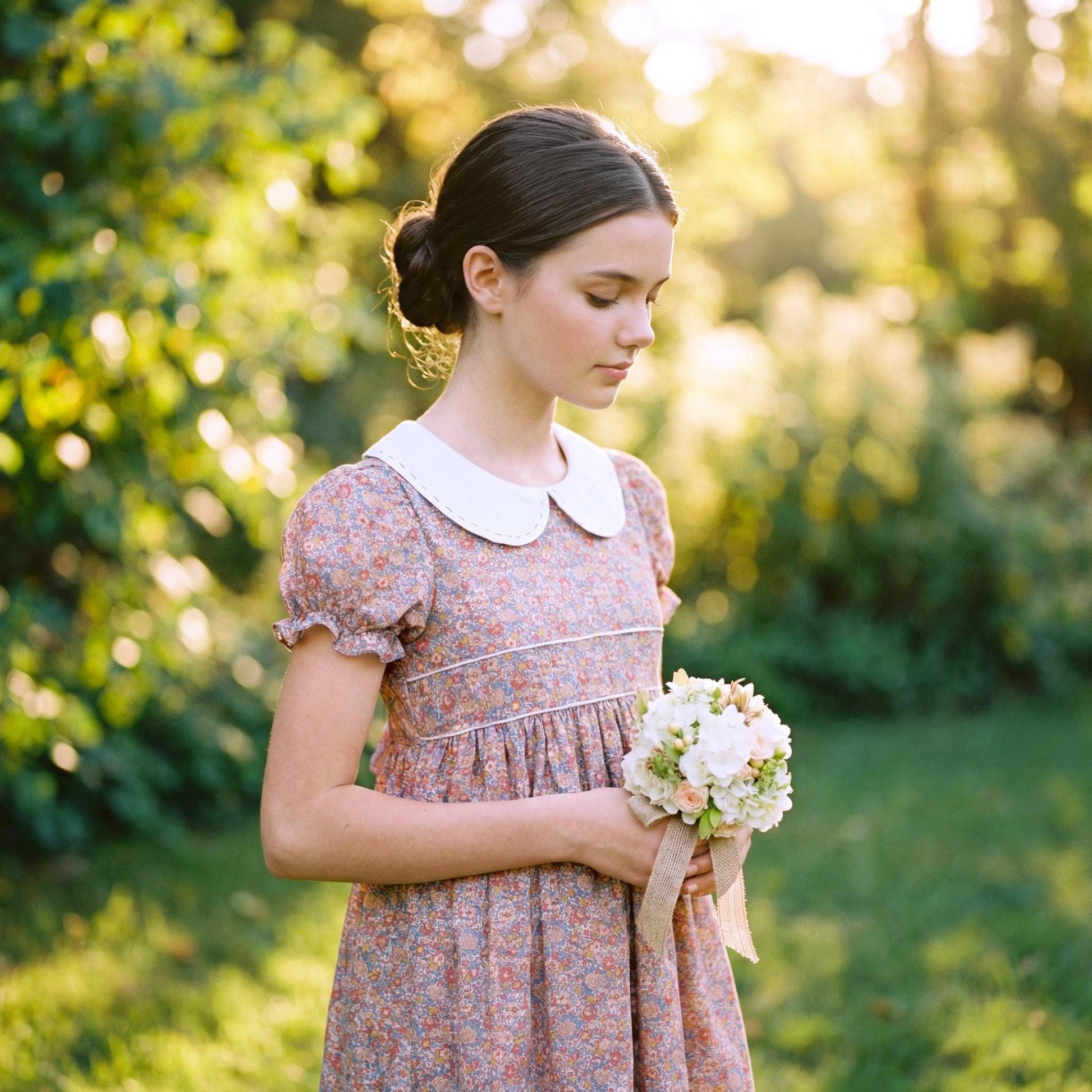 Liberty London Peter-Pan Collared Heirloom Dress, Wedding Flower Girl Gown, Slow-fashioned Sustainable Handmade Clothing