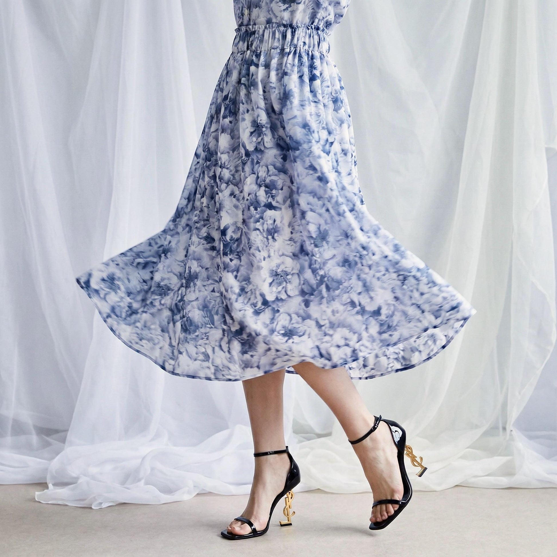 Liberty London Midi Skirt, Peony Print Cotton Lawn, Elastic Waist