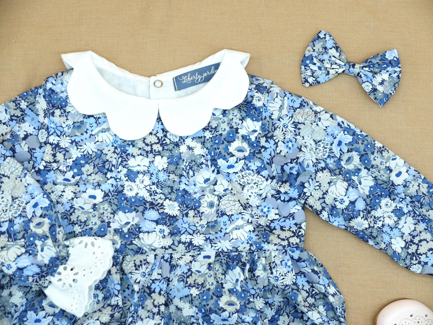 Long Sleeve Liberty London Baby Bubble Romper: Ruffle Collar, Ditsy Floral Print Onesie