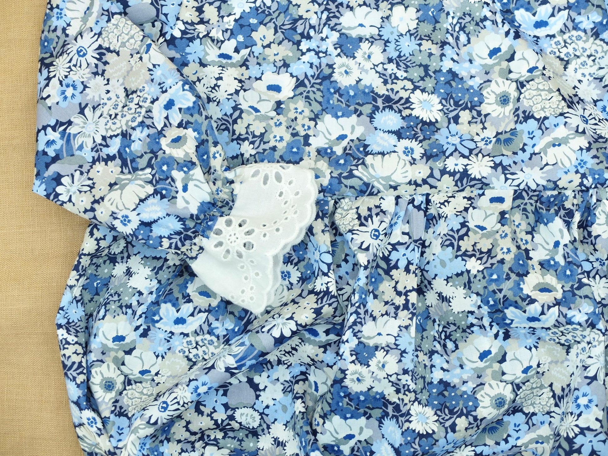 Long Sleeve Liberty London Baby Bubble Romper: Ruffle Collar, Ditsy Floral Print Onesie