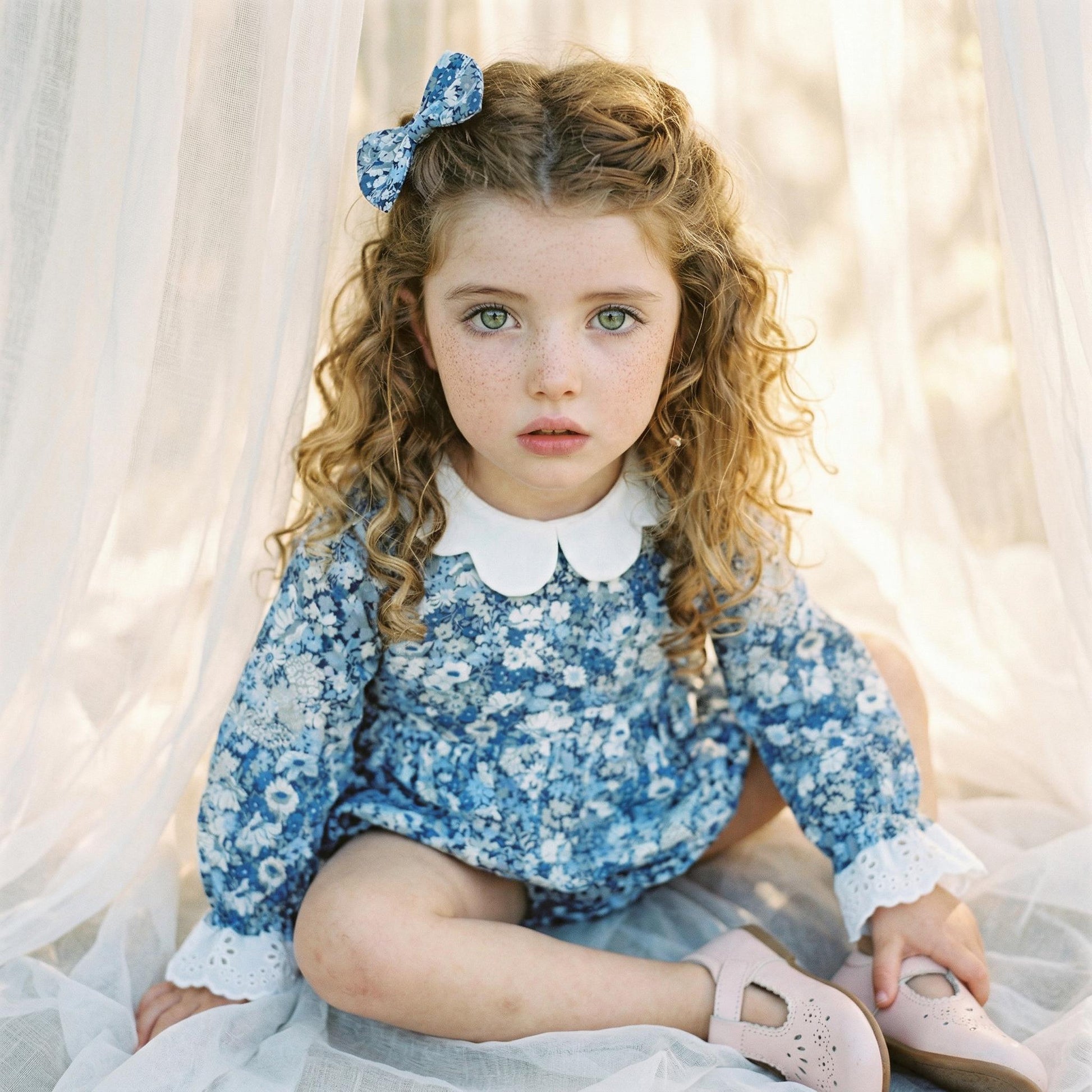 Long Sleeve Liberty London Baby Bubble Romper: Ruffle Collar, Ditsy Floral Print Onesie