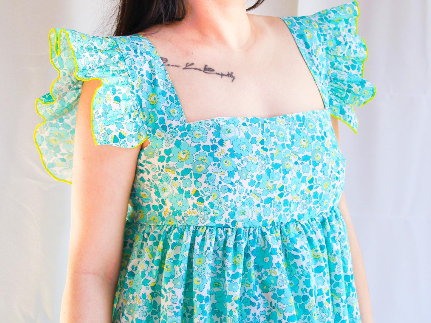 Boho V Neck Liberty Print Dress Long Sleeve: Ditsy Botanical Floral, Tiered Midi Dress