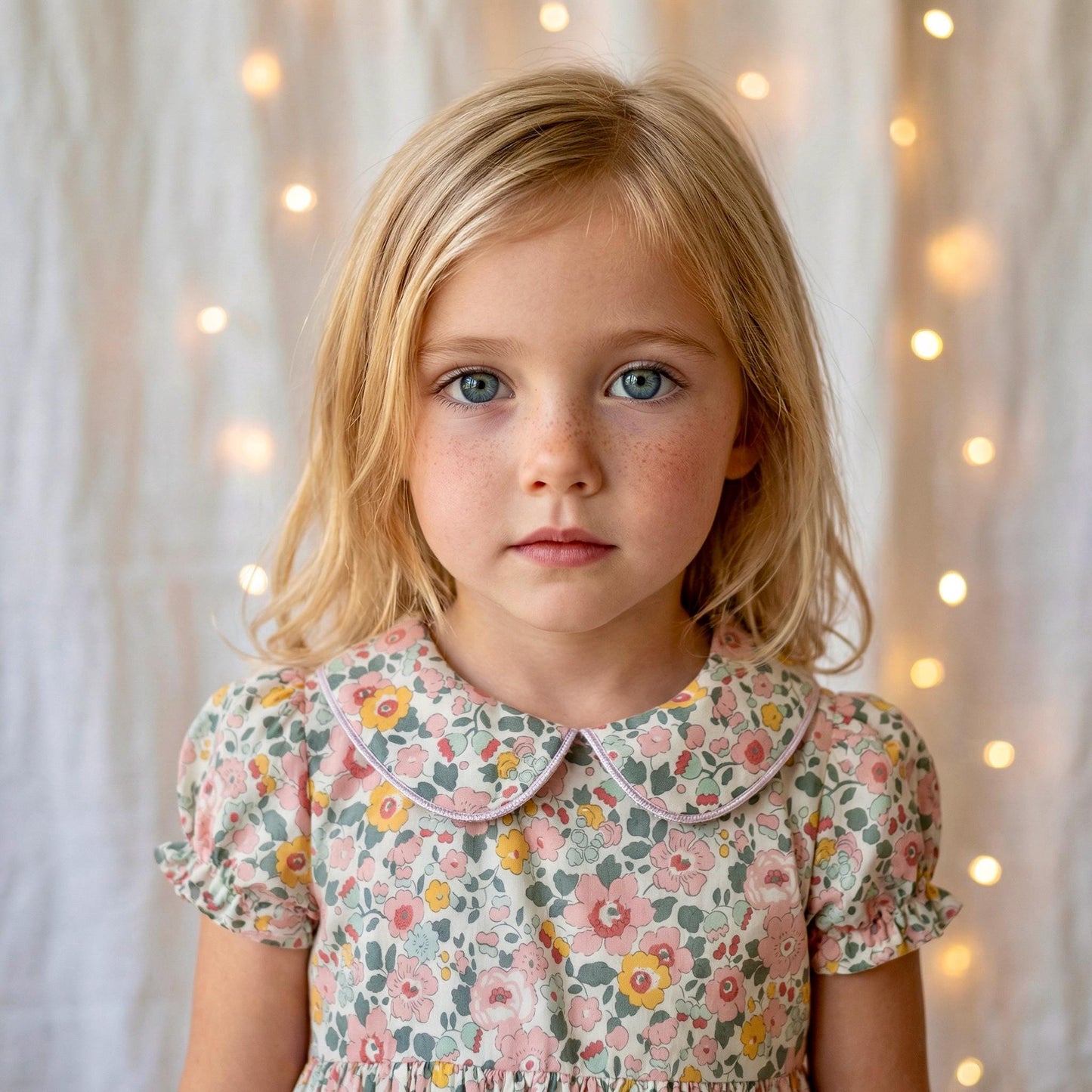 Pierrot Collar Liberty Print Long Sleeve Girl Dress: Ruffle Collar, Pretty Ditsy Flower