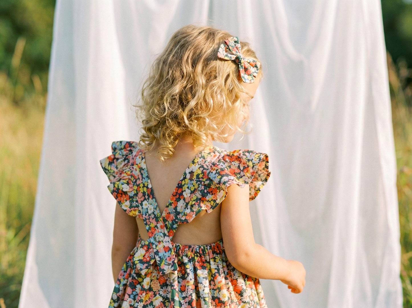 Pinafore Liberty London Sun Dress, Handmade Children-wear, Multicolour Botanical Floral-Print Dress, Sustainable Eco-friendly Clothing