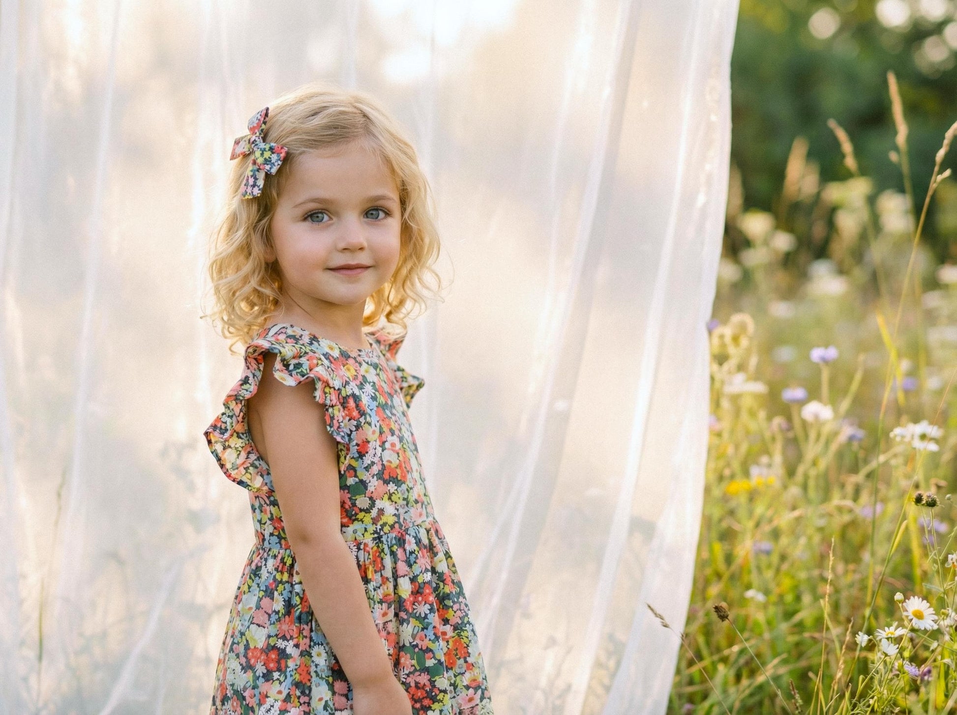 Pinafore Liberty London Sun Dress, Handmade Children-wear, Multicolour Botanical Floral-Print Dress, Sustainable Eco-friendly Clothing