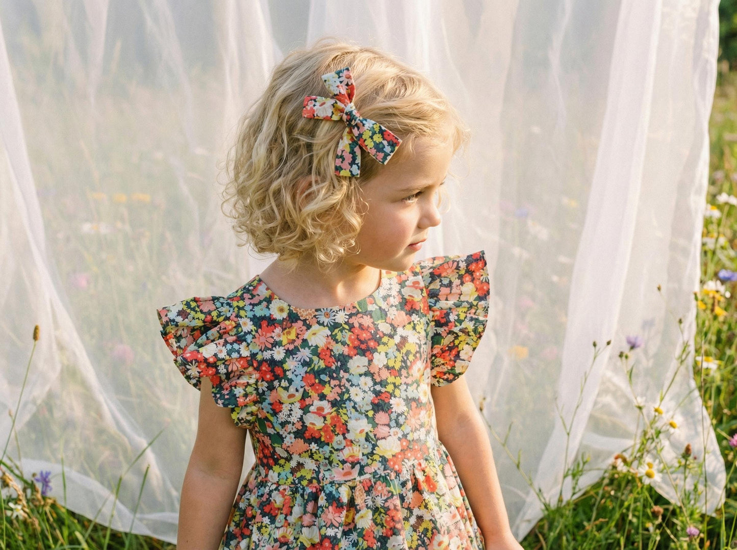 Pinafore Liberty London Sun Dress, Handmade Children-wear, Multicolour Botanical Floral-Print Dress, Sustainable Eco-friendly Clothing